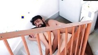 Washing machine maintenance boy fucks Desi Bhabhi on stairs while husband is home