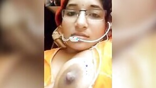 Beautiful Desi mom milking her huge XXX boobs during a video call