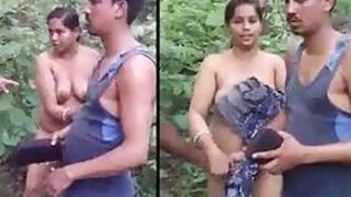 Husband and wife session with lover outdoors in the jungle, XXX Desi mms