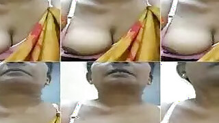Milf Auntie's boobs sticking out of her sari and bra