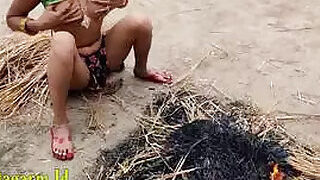 Indian Wife's Makeover in the Field Hard Painful Sex Clear Voice in Hindi